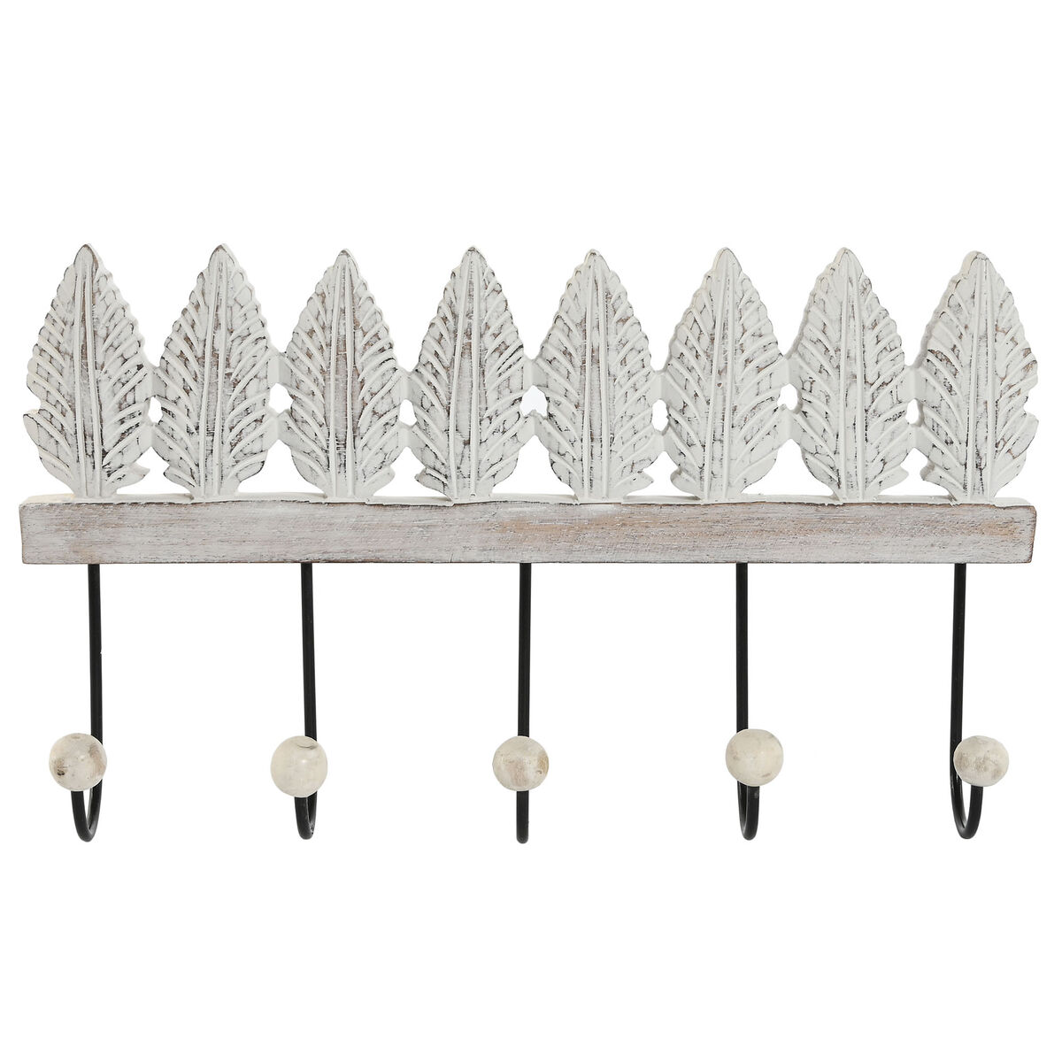 Väggmonterad rockhängare Home ESPRIT Vit Svart Metall Mangoträ Blad 41 x 6,5 x 16,5 cm
