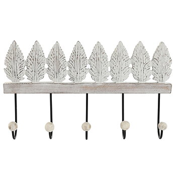 Väggmonterad rockhängare Home ESPRIT Vit Svart Metall Mangoträ Blad 41 x 6,5 x 16,5 cm