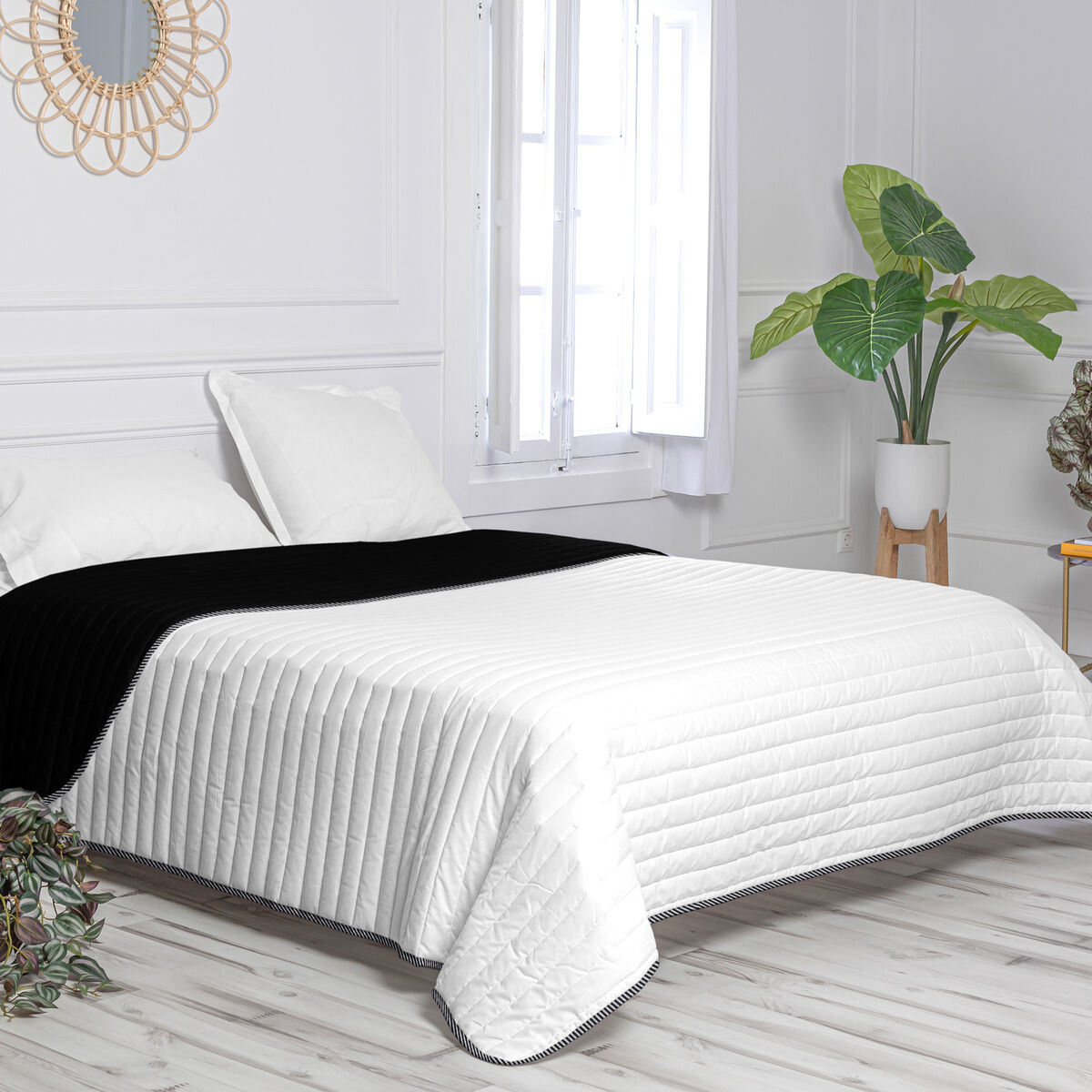 Vändbart överkast HappyFriday Basic Dash Svart 270 x 260 cm - 6