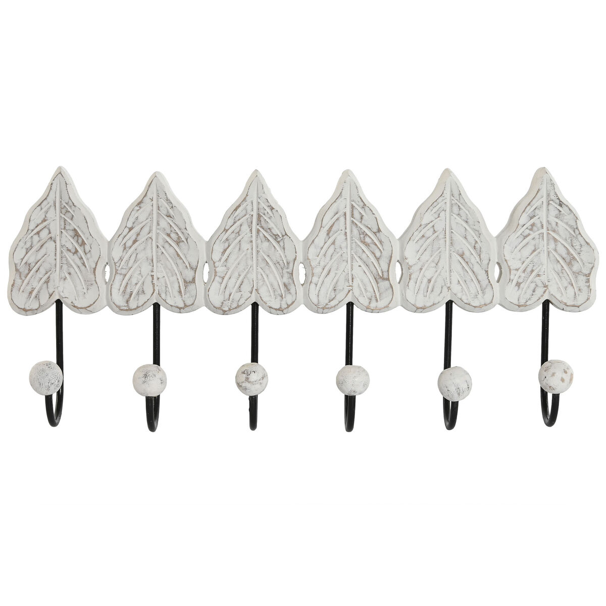 Väggmonterad rockhängare Home ESPRIT Vit Svart Metall Mangoträ Blad 41 x 7 x 23 cm