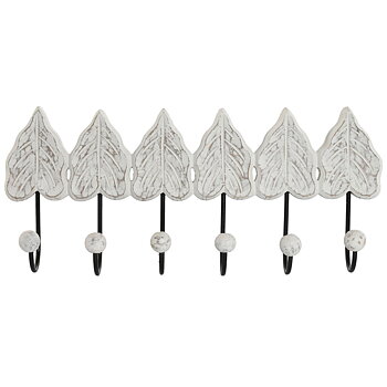 Väggmonterad rockhängare Home ESPRIT Vit Svart Metall Mangoträ Blad 41 x 7 x 23 cm