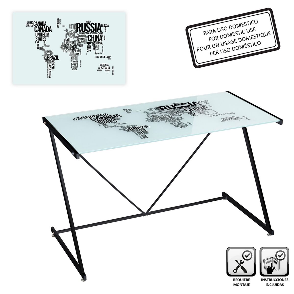 Sidobord COUNTRIES WORLD Vit Svart matt 120 x 60 x 75 cm - 2