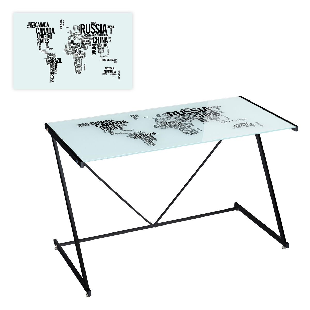 Sidobord COUNTRIES WORLD Vit Svart matt 120 x 60 x 75 cm