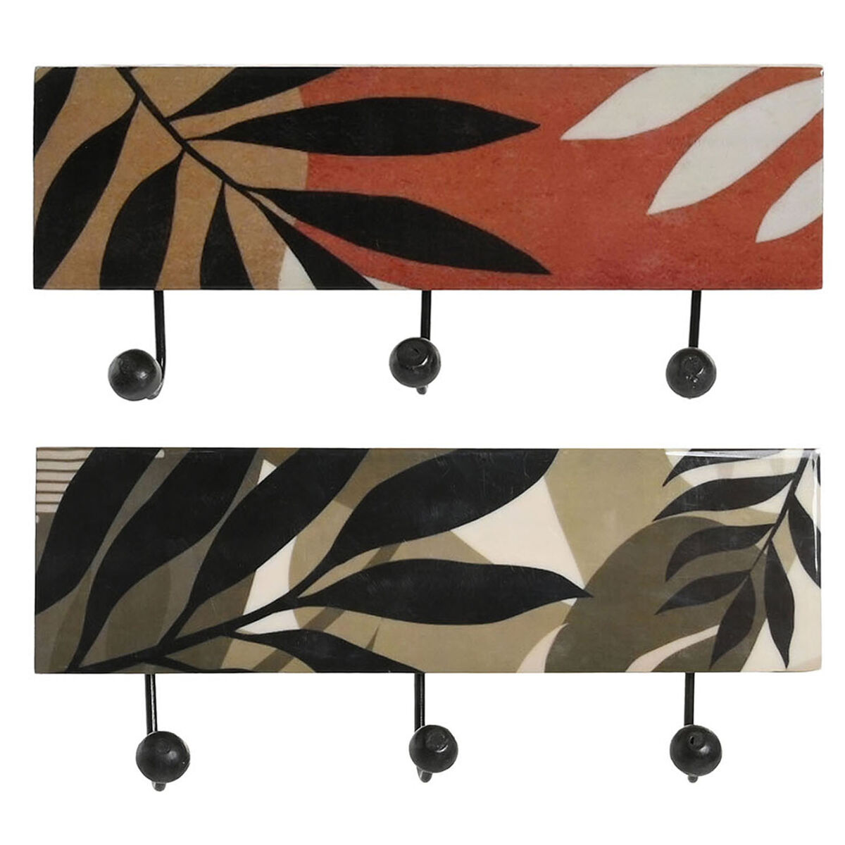Väggmonterad rockhängare DKD Home Decor Multicolour Järn Mangoträ Tropiskt Löv av en växt Lackad 38 x 5 x 18 cm (2 antal)