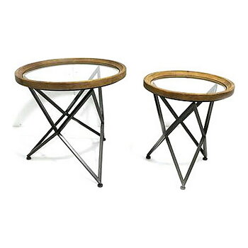 2-bordsset DKD Home Decor Svart Naturell 65 x 65 x 63 cm