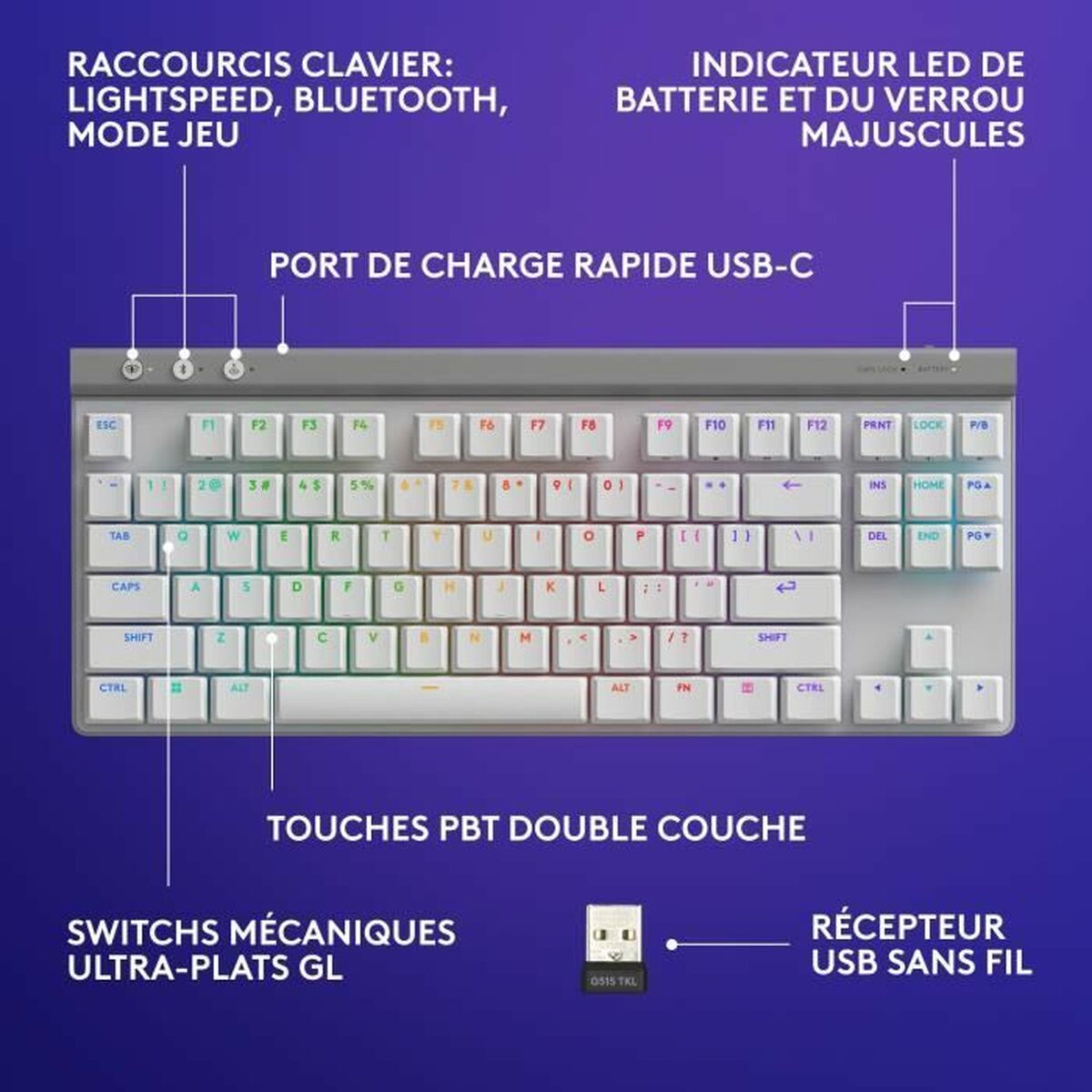 Bluetooth Tangentbord Logitech G515 Vit - 6