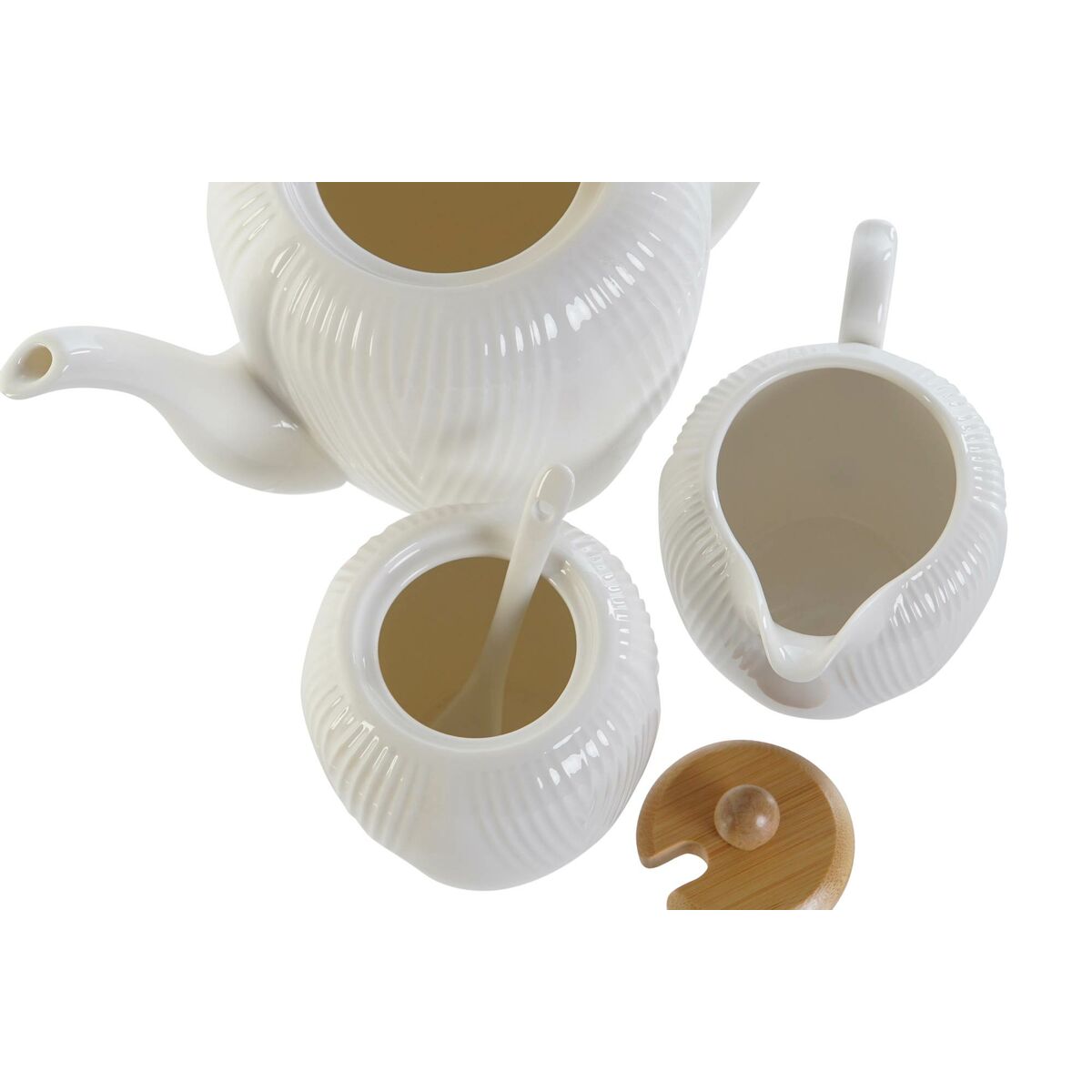 Tekanna DKD Home Decor Vit Naturell Bambu Porslin - 2