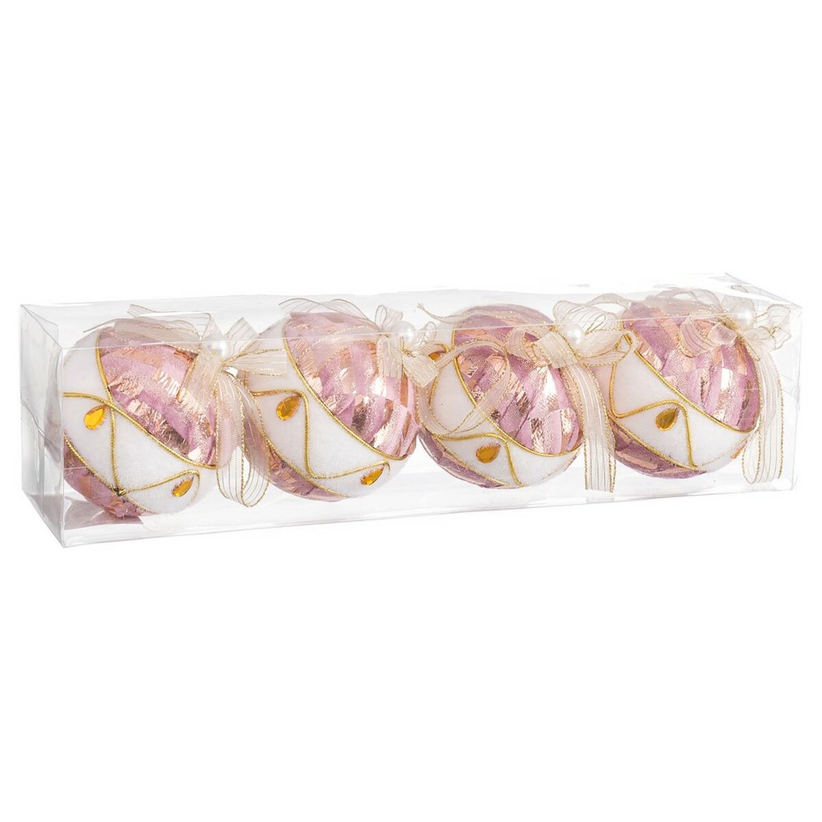 Julgranskulor Vit Rosa Polyfoam Tyg 8 x 8 x 8 cm (4 antal) - 2