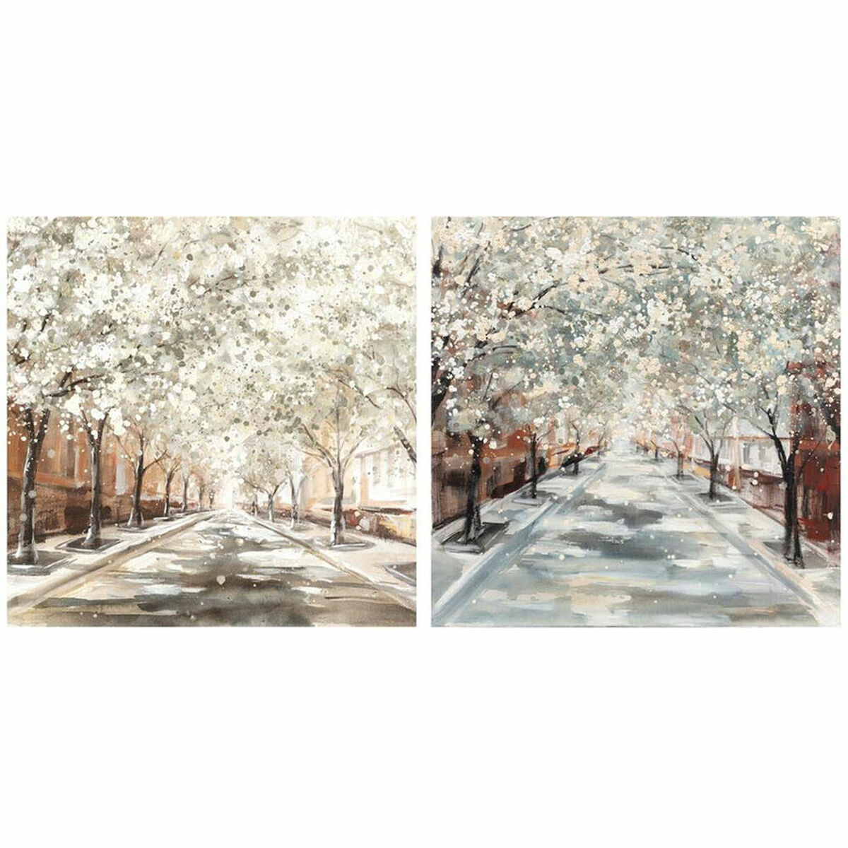 Tavla DKD Home Decor Träd Cottage 100 x 3,7 x 100 cm (2 antal)