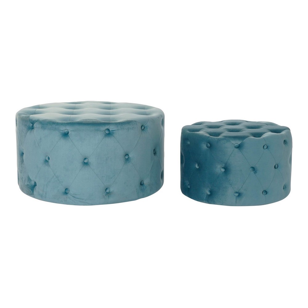 Fotpall DKD Home Decor Blå Modern Velvet Trä MDF (2 pcs)