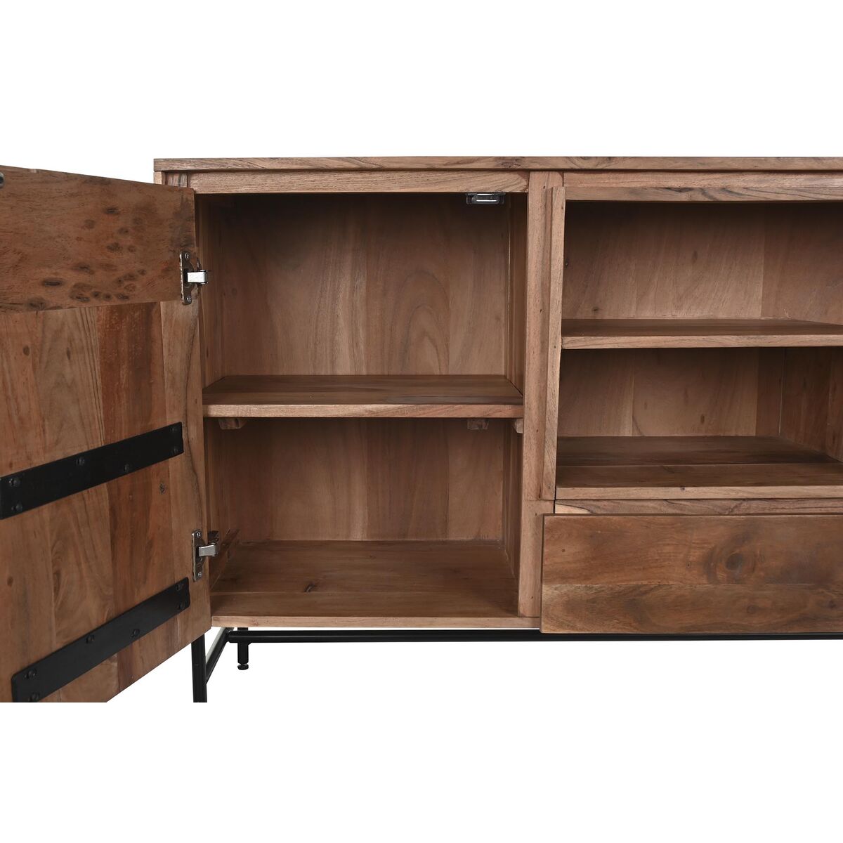 Skänk DKD Home Decor 142 x 40 x 81 cm Svart Metall Brun Akaciaträ - 4