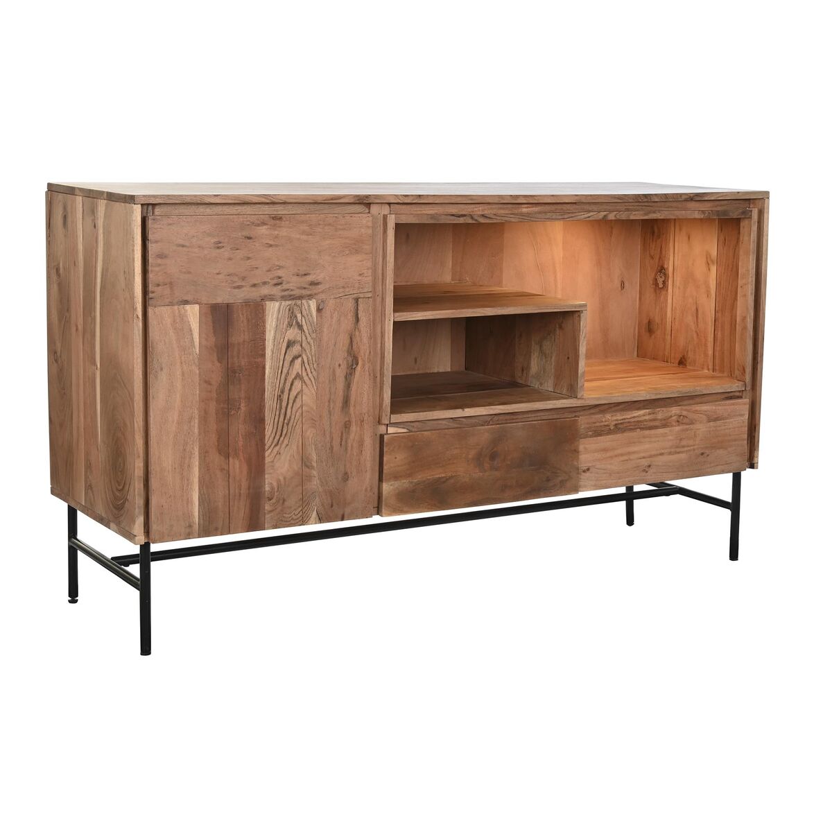 Skänk DKD Home Decor 142 x 40 x 81 cm Svart Metall Brun Akaciaträ