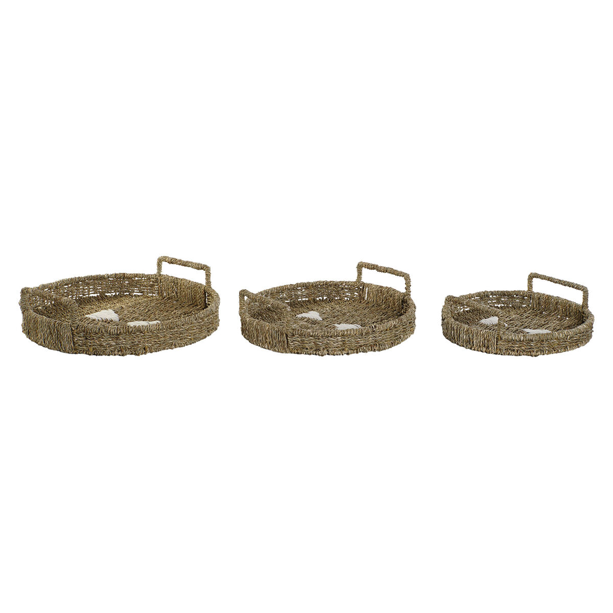 Uppsättning med Brickor Home ESPRIT Vit Naturell Boho 44 x 44 x 12 cm (3 antal)
