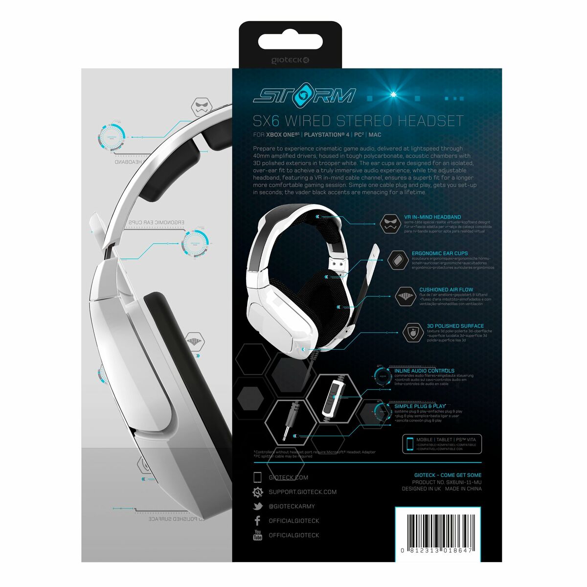 Hörlurar med Mikrofon GIOTECK SX6 Storm Vit - 6