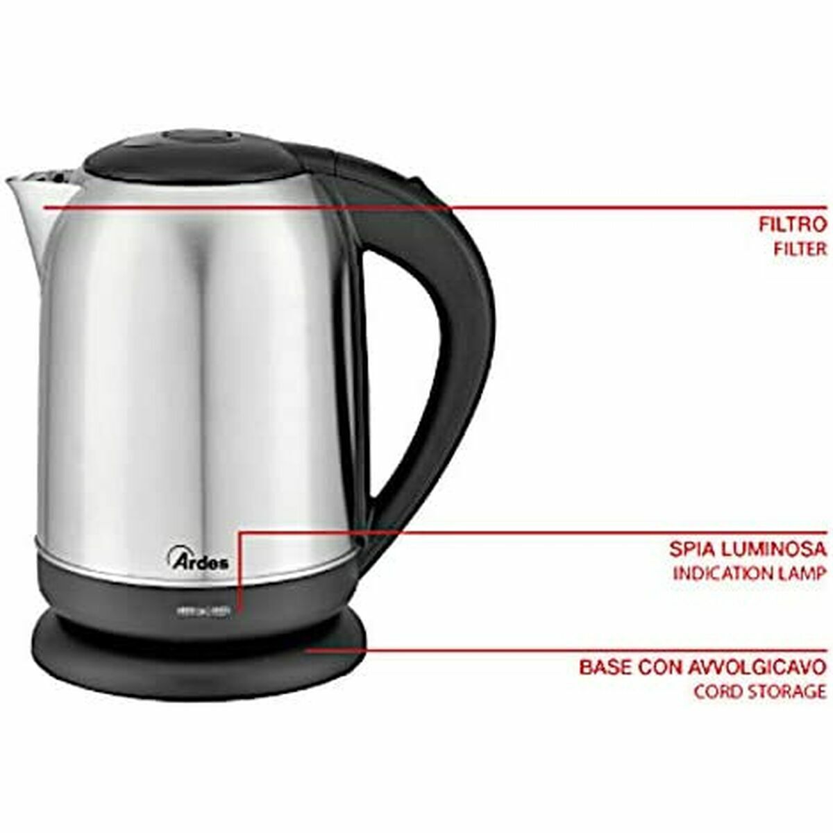 Vattenkokare Ardes Silvrig 2200 W 1,7 L Rostfritt stål (Renoverade B) - 4