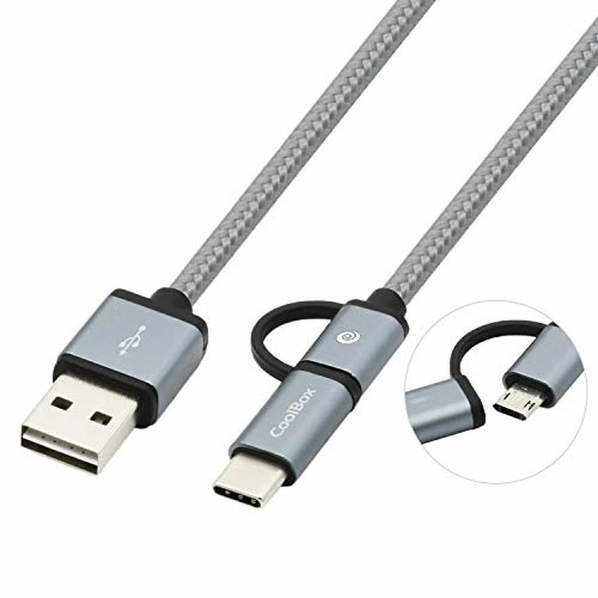USB-kabel till mikro-USB och USB-C CoolBox COO-CAB-U2MC-GR Grå