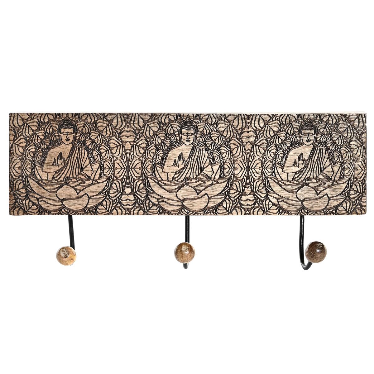 Väggmonterad rockhängare DKD Home Decor Metall Mangoträ Naturell Buddha Orientalisk 38 x 6 x 18 cm - 4
