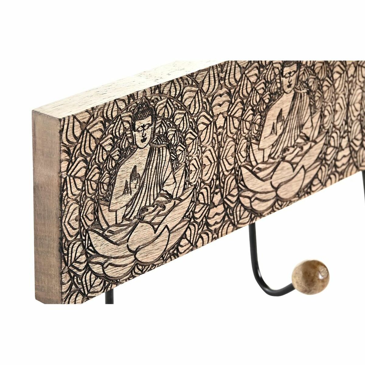 Väggmonterad rockhängare DKD Home Decor Metall Mangoträ Naturell Buddha Orientalisk 38 x 6 x 18 cm - 6