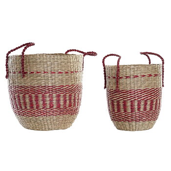 Korg - set DKD Home Decor Naturell Röd Sjögräs (2 pcs) (34 x 34 x 40 cm)