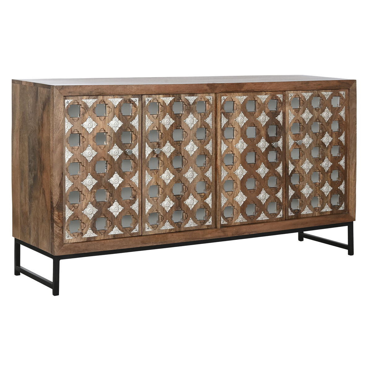 Skänk Home ESPRIT Brun Svart Silvrig Naturell Mangoträ Speglar 150 x 38 x 80 cm