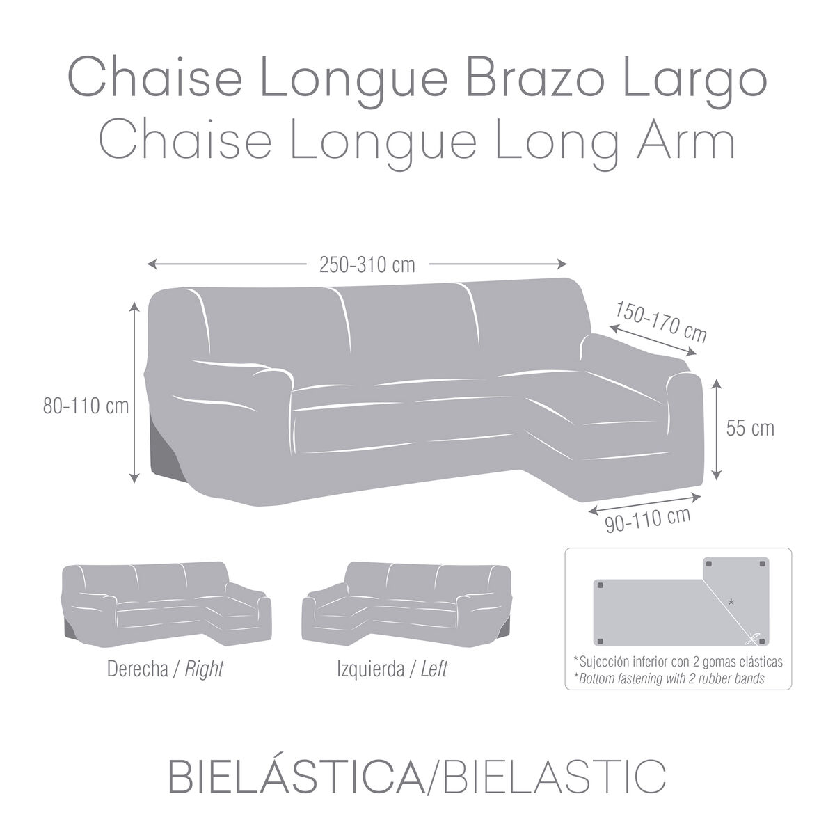 Skydd för chaise longue med lång högerarm Eysa BRONX Vit 170 x 110 x 310 cm - 12