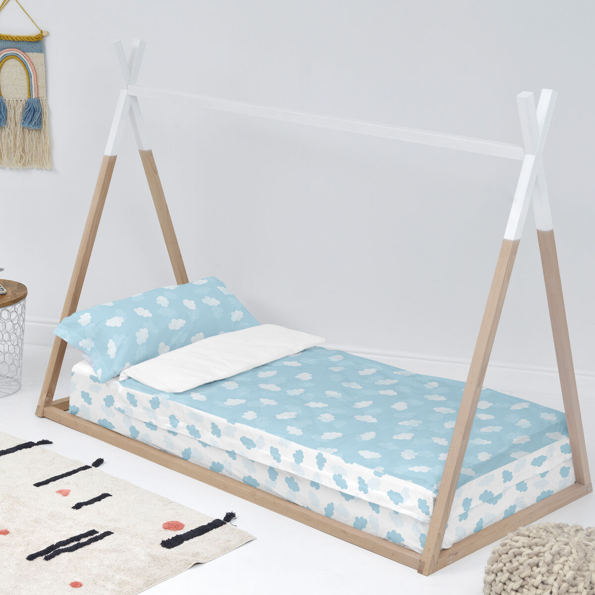 Quiltat täcke utan vadd HappyFriday Basic Kids Clouds Blå 90 x 200 cm - 3