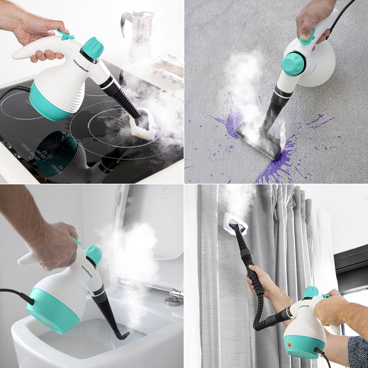Multifunktionell 9-i-1 handhållen steamer med tillbehör Steany InnovaGoods 0,35 L 3 Bar 1000W - 5