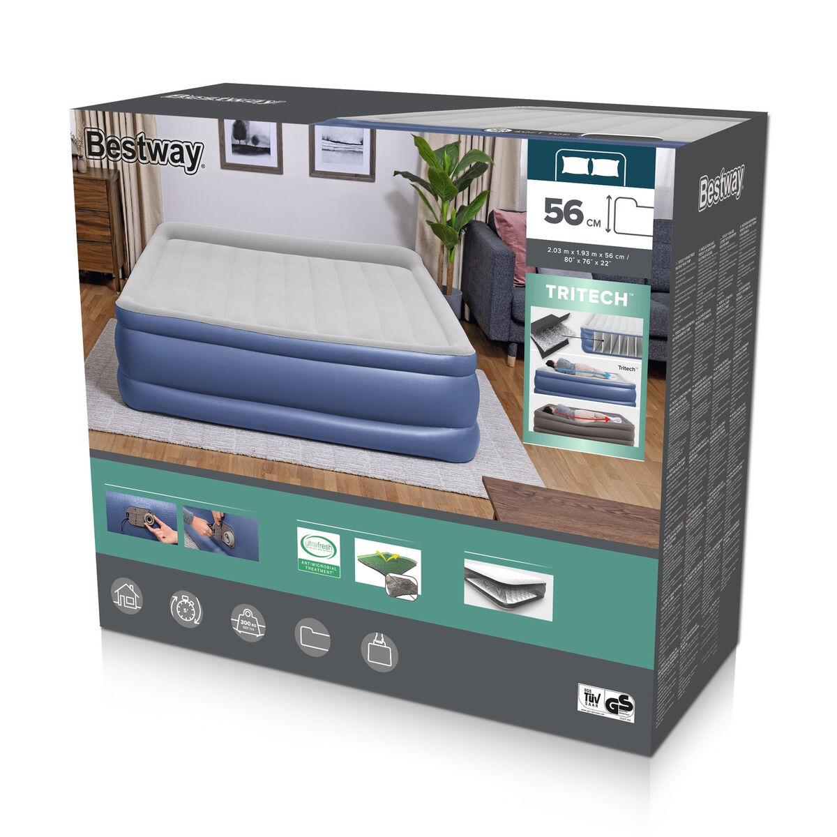 Bestway Dubbelsäng med Motor 203x193x56 cm Uppblåsbar och Camping 67692 - 4