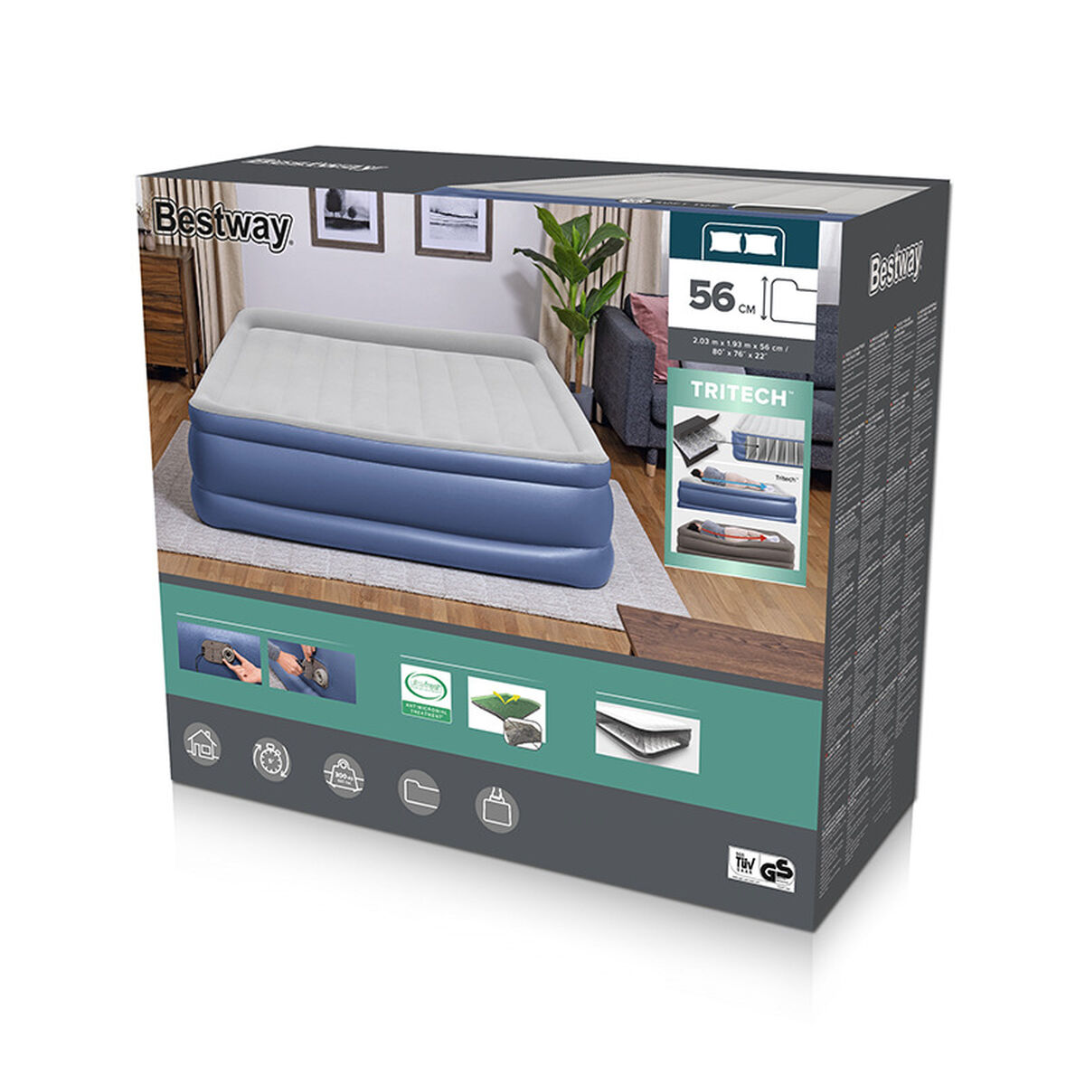 Bestway Dubbelsäng med Motor 203x193x56 cm Uppblåsbar och Camping 67692 - 2
