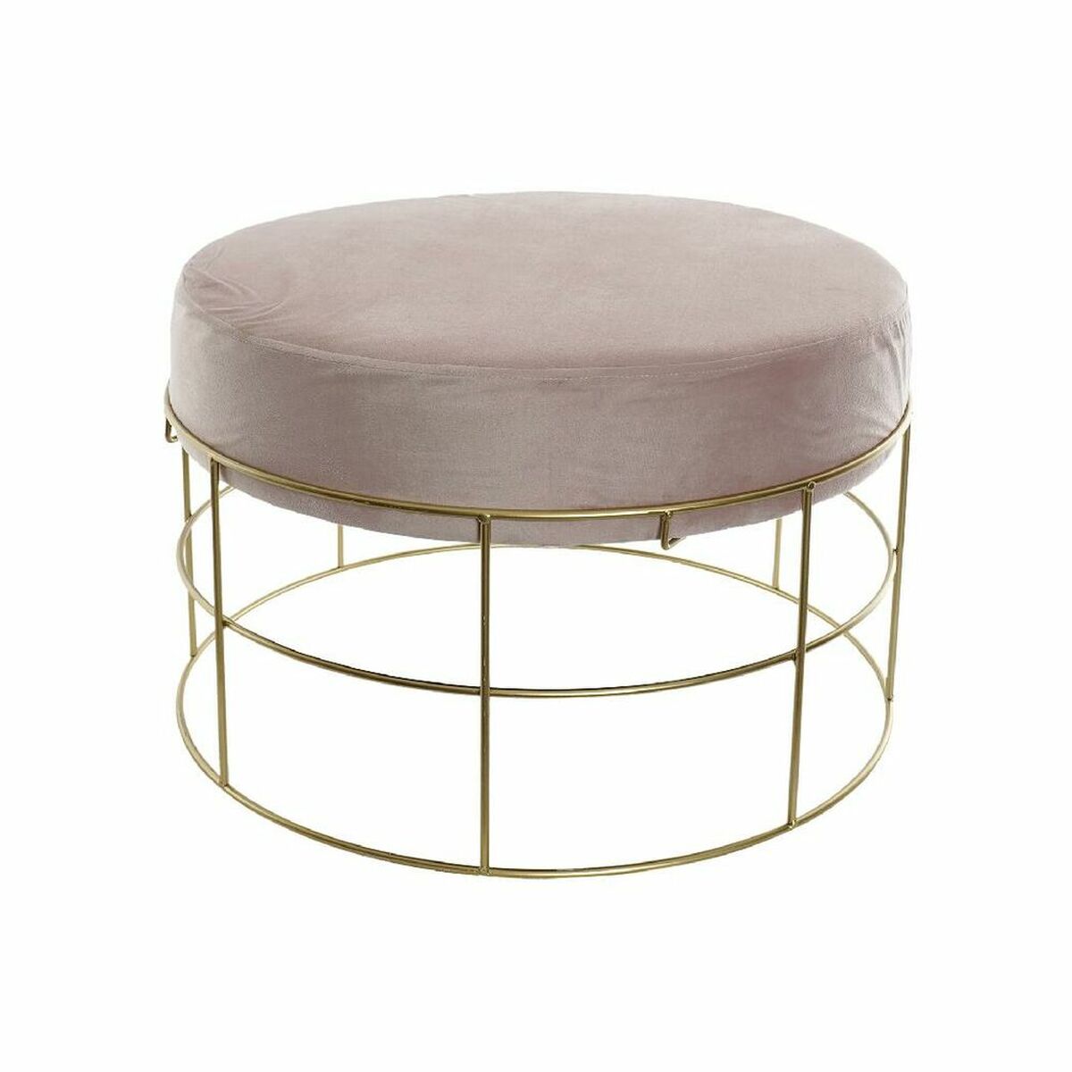 Fotpall DKD Home Decor Gyllene Metall Polyester Ljusrosa (60 x 60 x 37.5 cm) - 3
