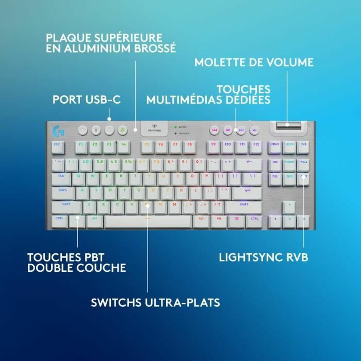 Tangentbord Logitech G915 X Vit Franska AZERTY - 6