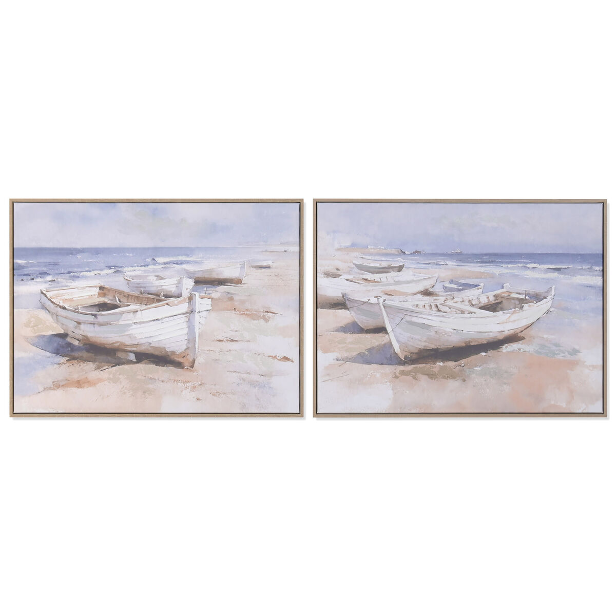 Kanvas Home ESPRIT Vit Beige Båt Medelhavs Med relief 80 x 2,5 x 60 cm (2 antal)