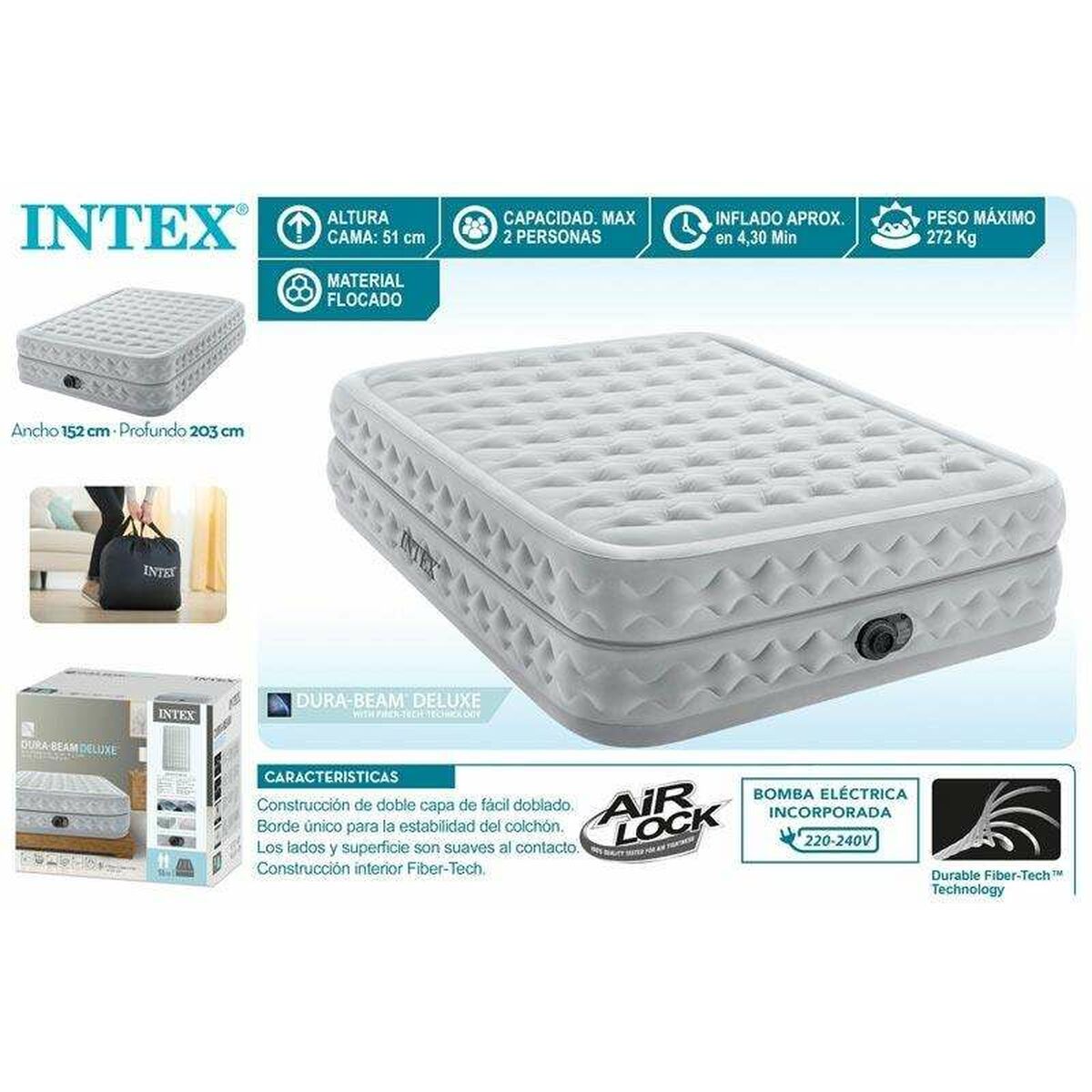 Uppblåsbar madrass Intex 152 x 203 x 51 cm 272 kg - 8