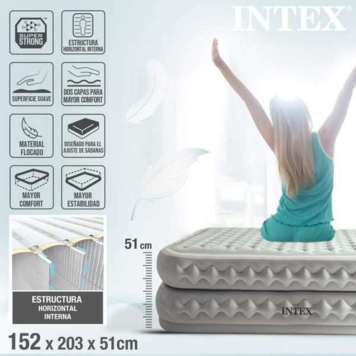 Uppblåsbar madrass Intex 152 x 203 x 51 cm 272 kg - 2