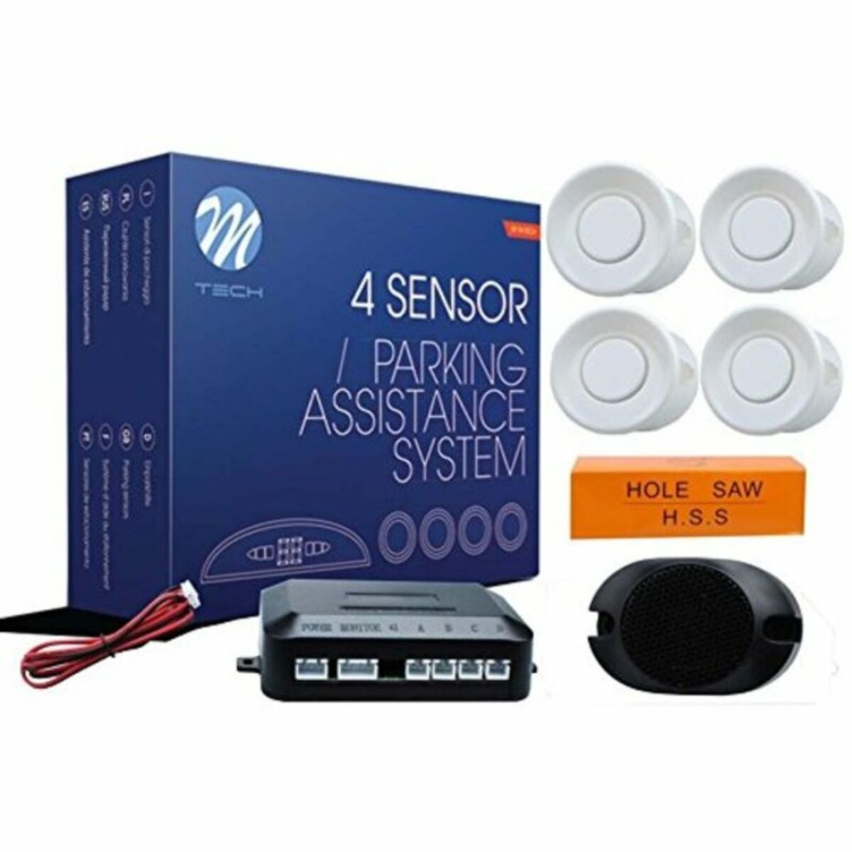 Parkeringssensor M-Tech CP7W Vit 4 pcs 0,3 - 3 m