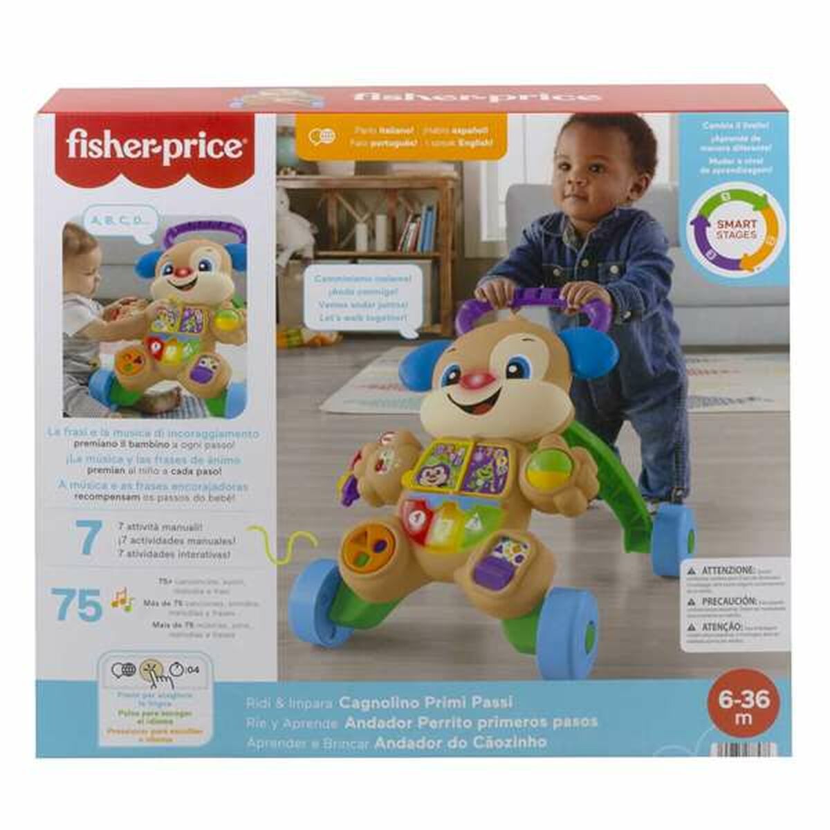 Gångram med hjul Fisher-Price Ljud Ljus Hund Flera språk - 6