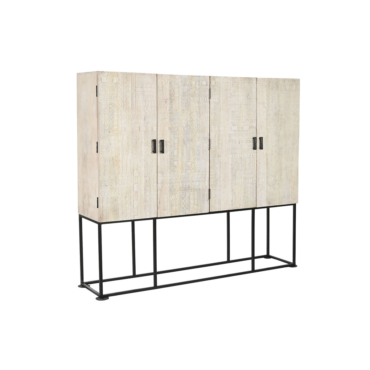 Skåp Home ESPRIT Vit Svart Metall Mangoträ 180 x 40 x 160 cm