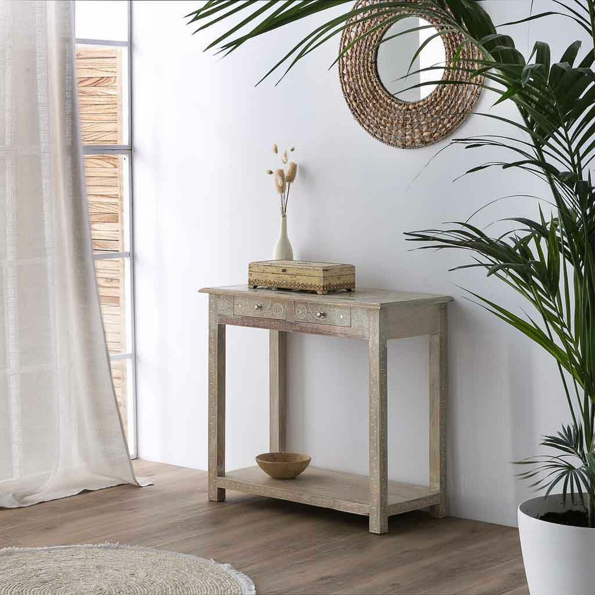 Hallmöbel med lådor Alexandra House Living Vit Naturell 40 x 76 x 135 cm - 3