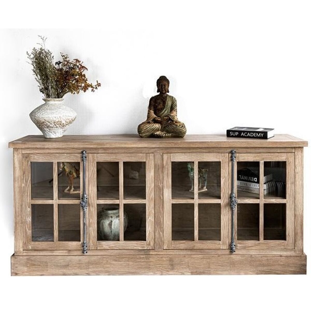 Skänk Home ESPRIT Naturell Trä Glas 180 x 40 x 82 cm - 2