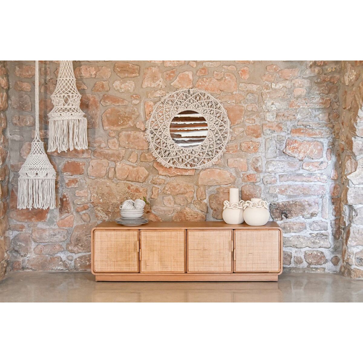 TV-möbler Home ESPRIT Naturell Rattan Tölgy 157 x 40 x 46 cm - 2