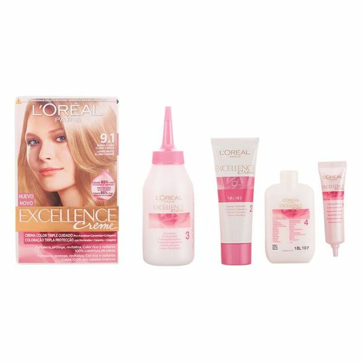 Permanent färg L'Oreal Make Up Excellence Nº 9,1 Rubio Claro Claro Ceniza Nº 9,1-Rubio Claro Claro Ceniza 192 ml