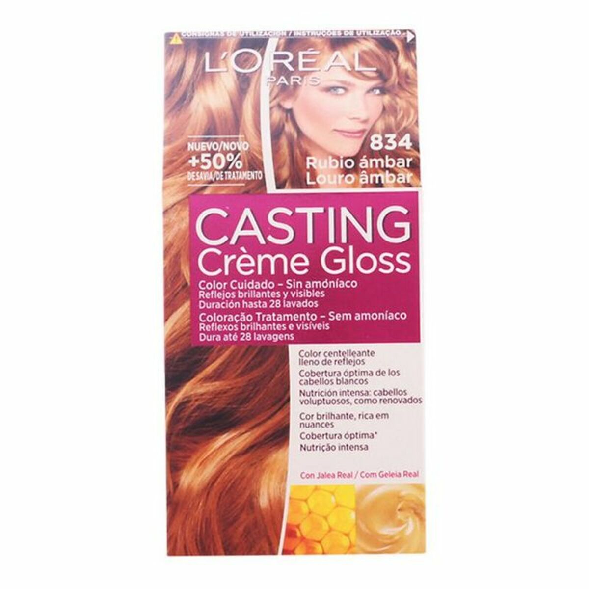 Färg utan ammoniak L'Oreal Make Up Casting Creme Gloss Nº 834-Rubio Ambar 180 ml