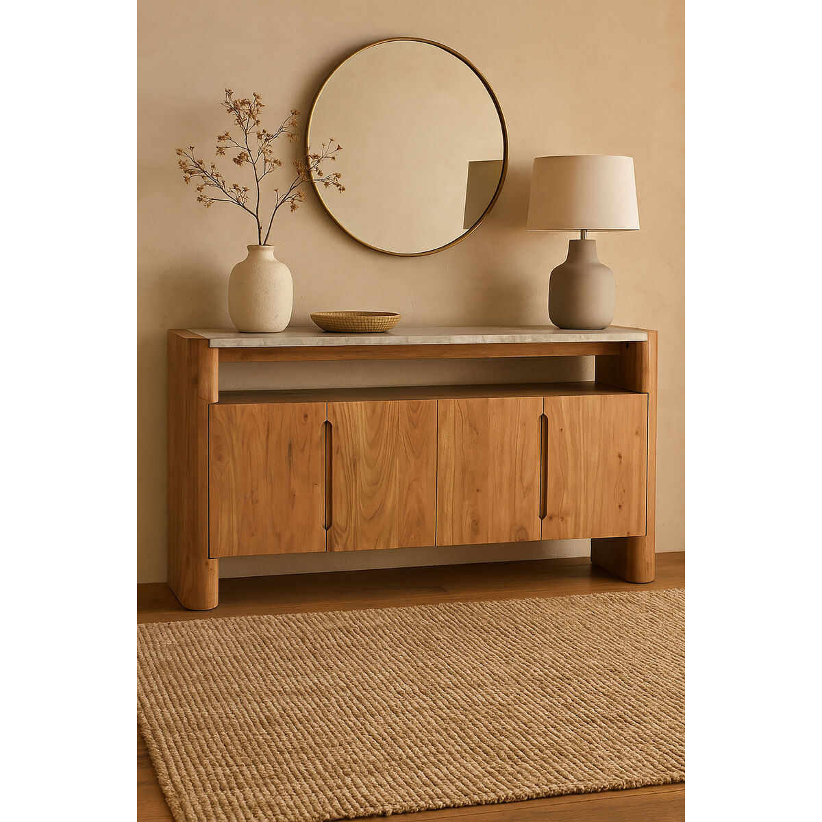 Skänk Home ESPRIT Marmor Akaciaträ 160 x 40 x 80 cm - 2