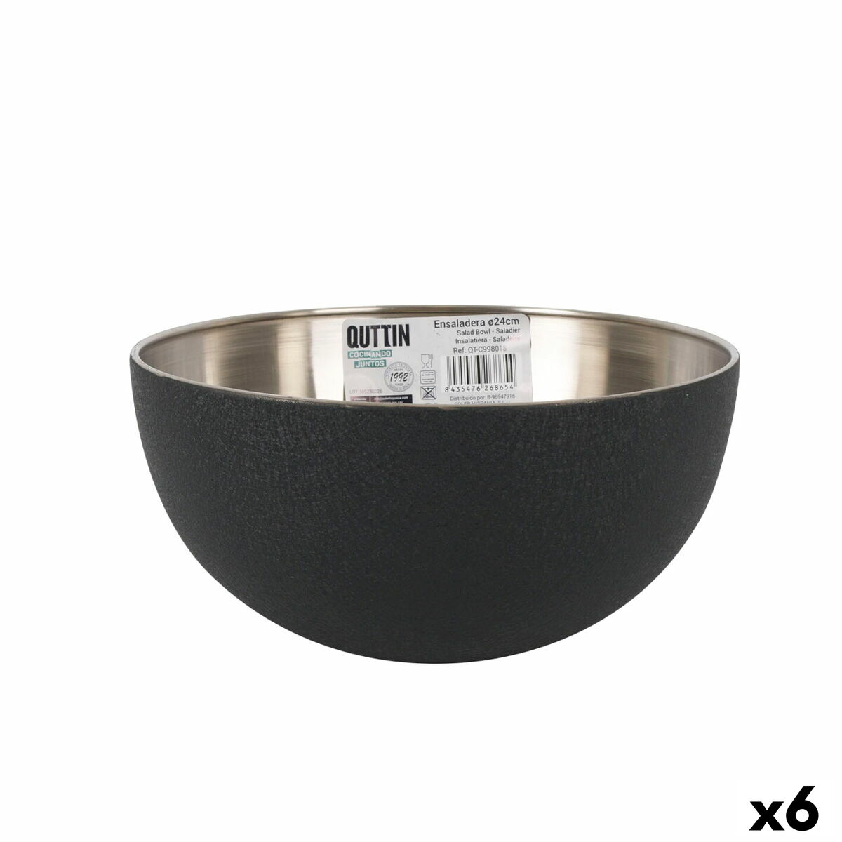 Salladsskål Quttin   Svart Silvrig Stål 24 x 12 cm (6 antal) - 2