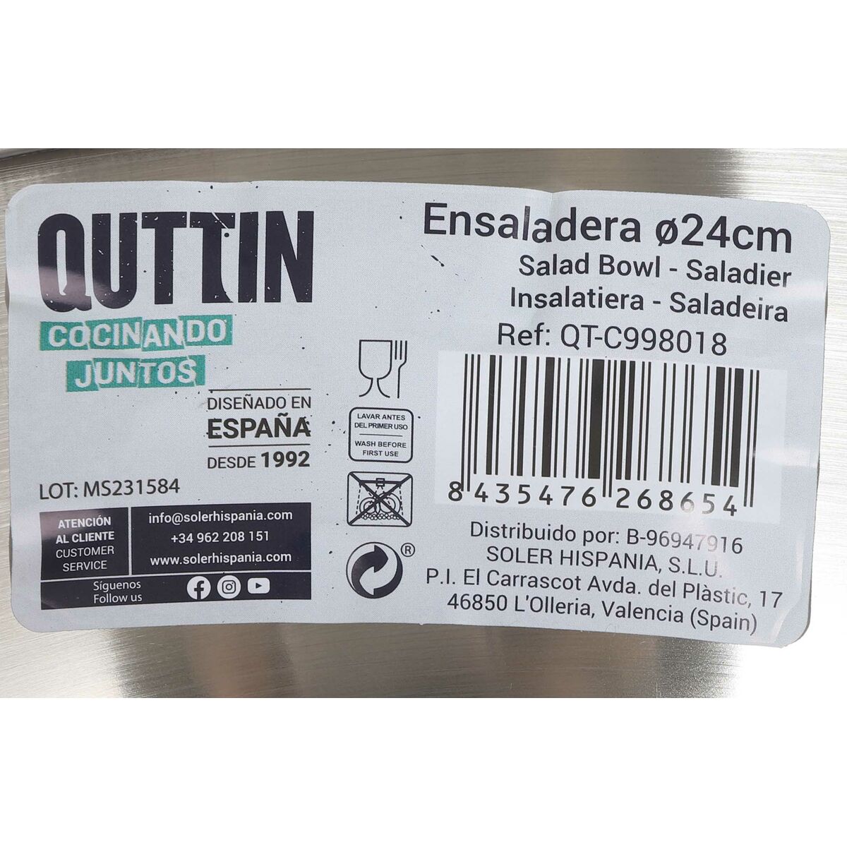 Salladsskål Quttin   Svart Silvrig Stål 24 x 12 cm (6 antal) - 4