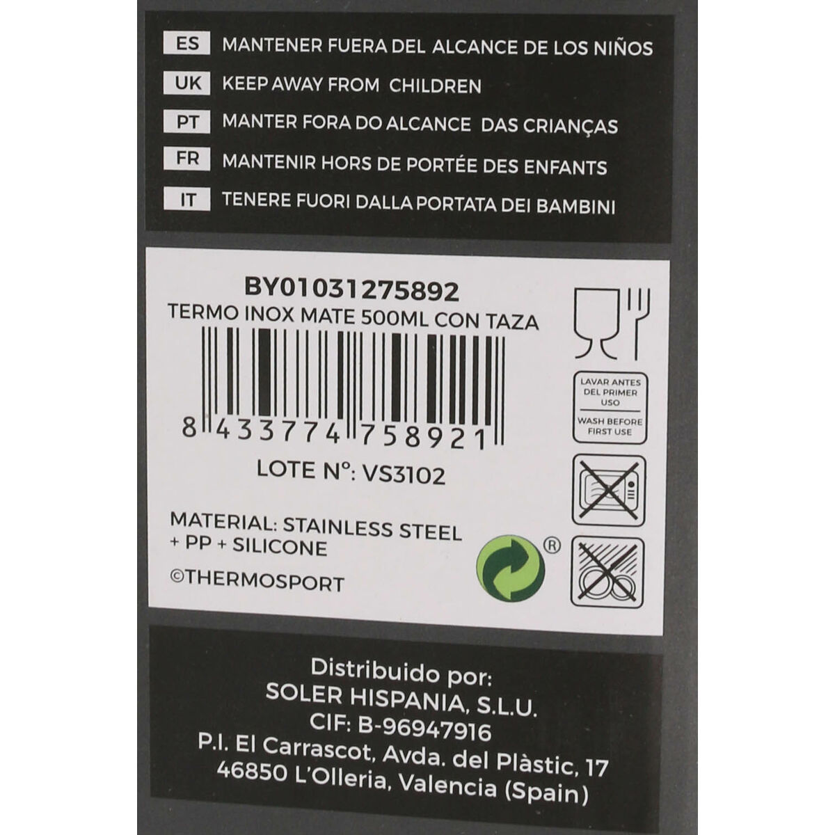 Resetermosflaska ThermoSport Rostfritt stål Koppar 500 ml (8 antal) - 9