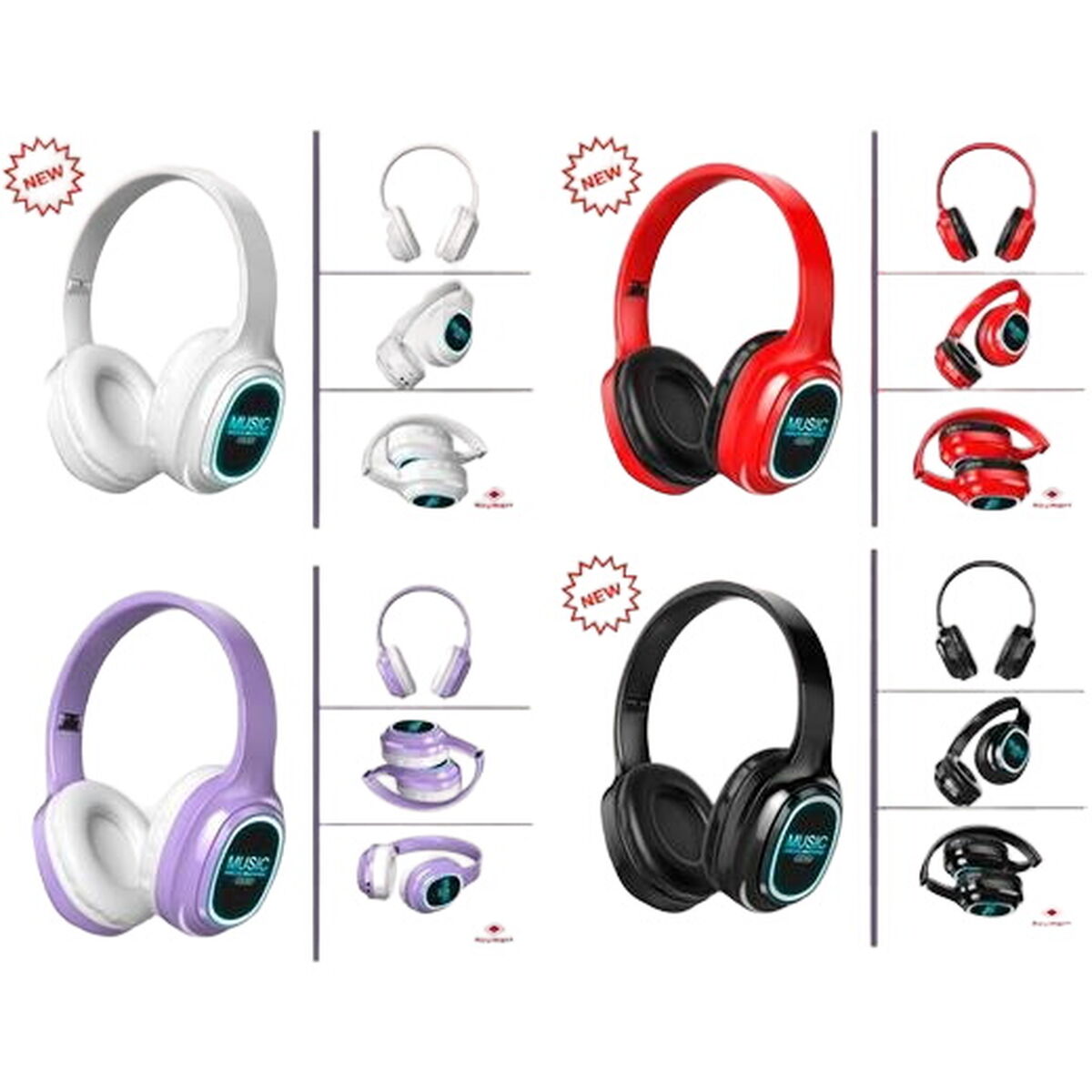 Hopfällbara diademhörlurar med Bluetooth Roymart LED Ljus - 3