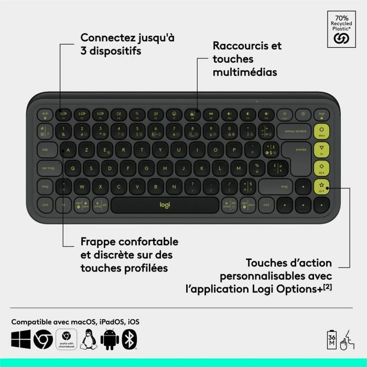 Trådlöst Tangentbord Logitech Pop Icon Keys Mörkgrå AZERTY - 6