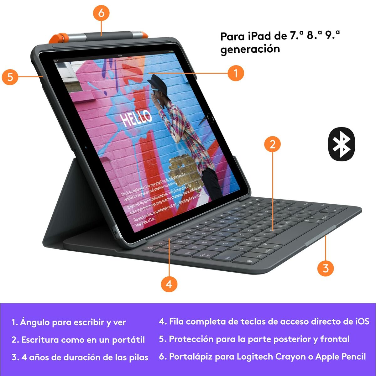 Väska till Läsplatta och Tangentbord Logitech 920-009478 Grå Grafit Qwerty Spanska QWERTY - 5