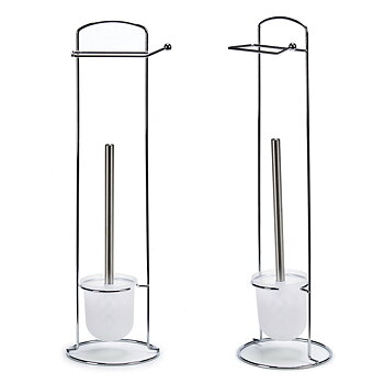 Toalettpappershållare med toalettborste Berilo W2930A Vit Silvrig Metall 16,5 x 59 x 16,5 cm (6 antal)